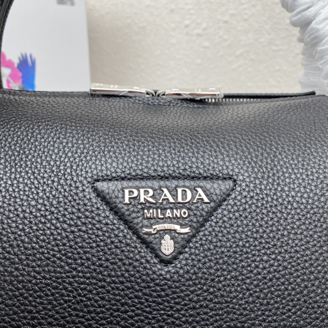 Prada Medium Leather Handbag Shoulder Bag Black 1BC170